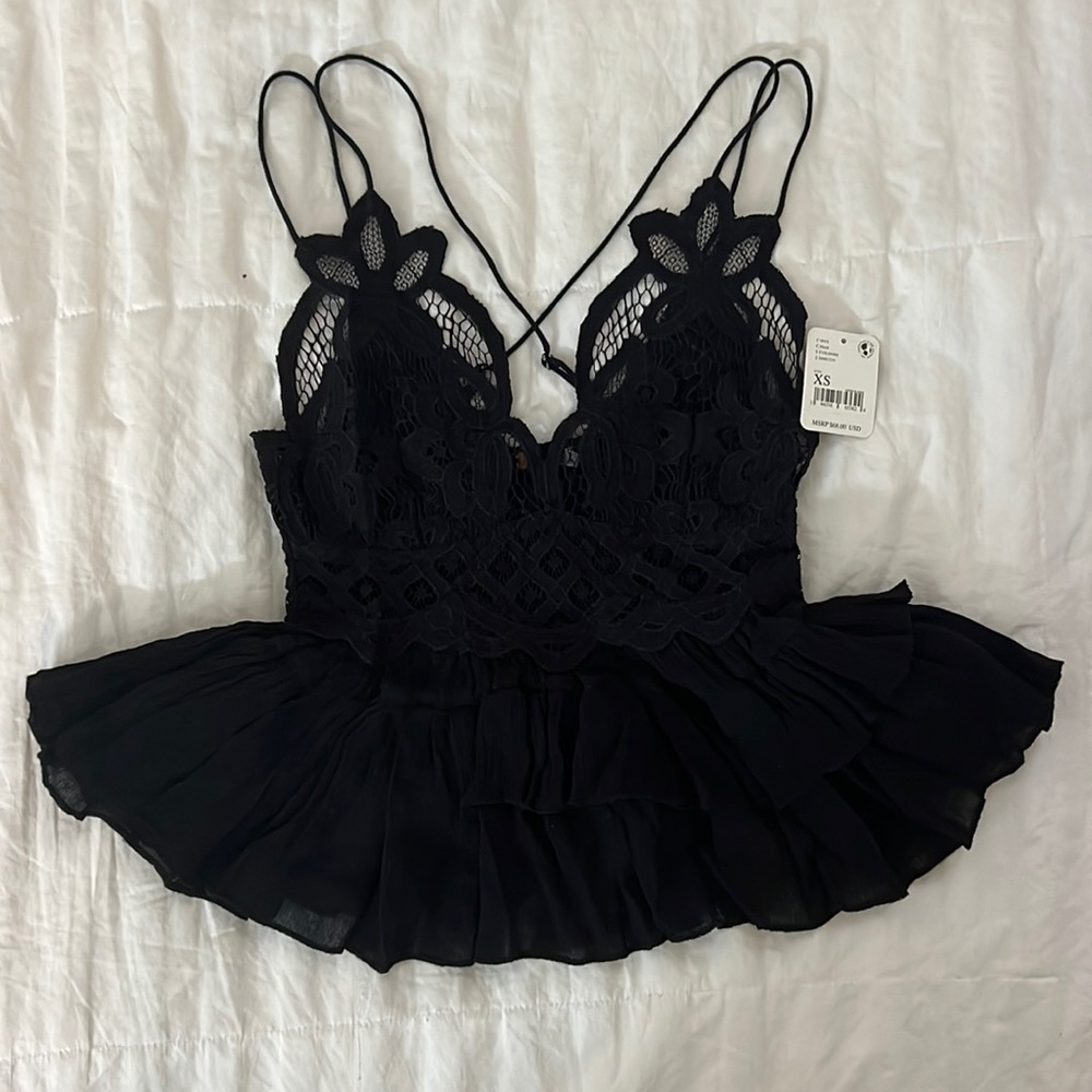 free people laced ruffled tank top